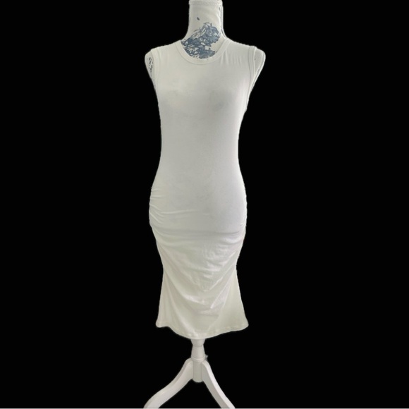 JAMES PERSE1 / SSleeveless Ruched White Wide Tank Cotton Blend Midi Dress